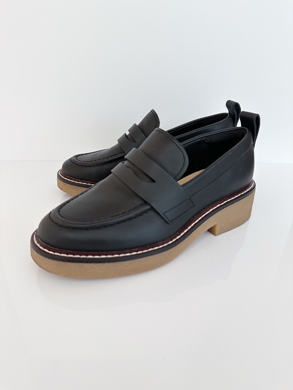 Everlane Gum Sole Penny Loafers Black Leather Size 6 Chunky Platform Preppy